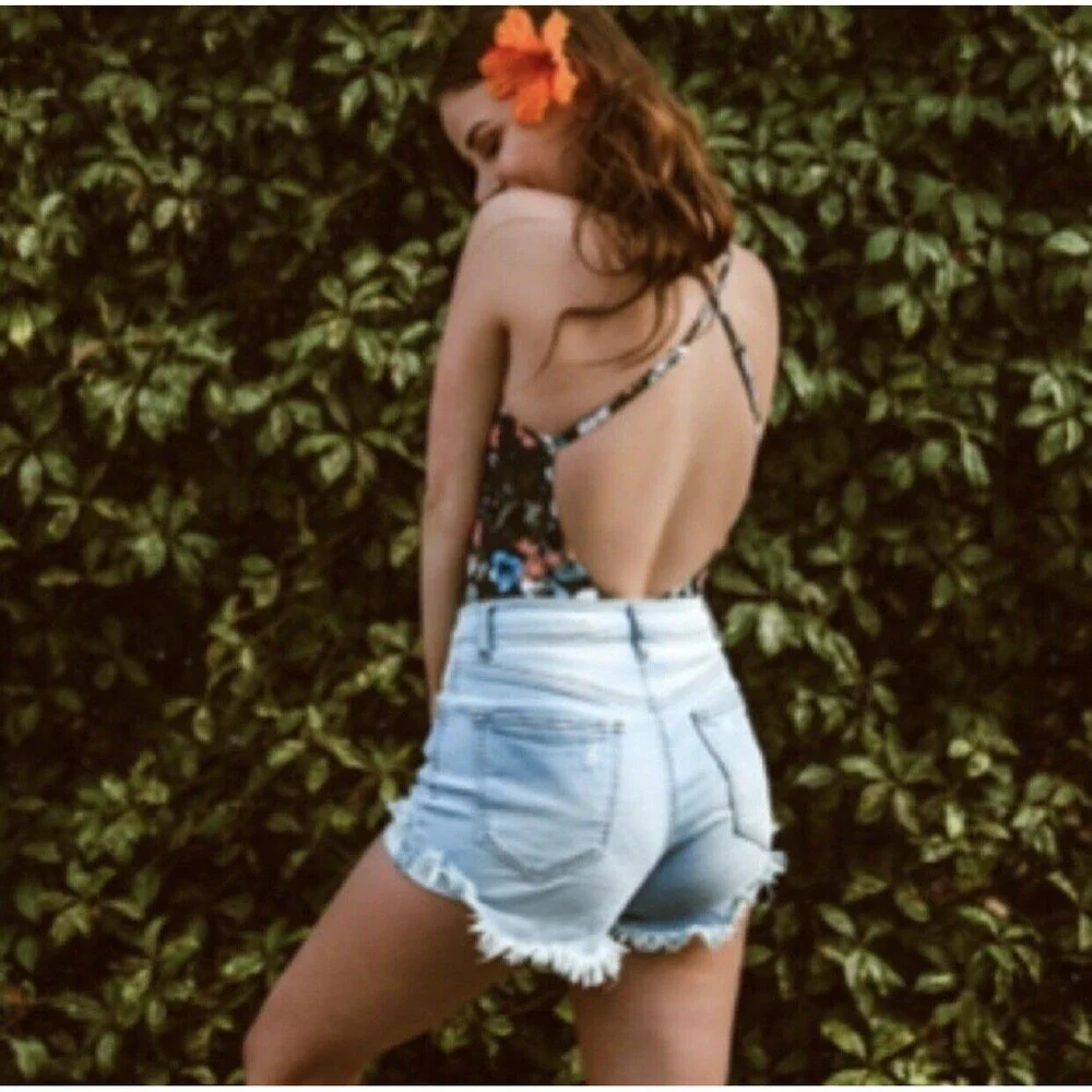 Adore Me Black Floral Backless One Piece Swimsuit Large